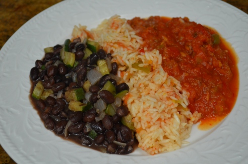 Black bean chili and Mexican rice